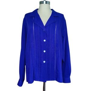 Vintage 80s Jaeger Wool Button Down Royal Purple Pintuck Shirt 38in Made in UK